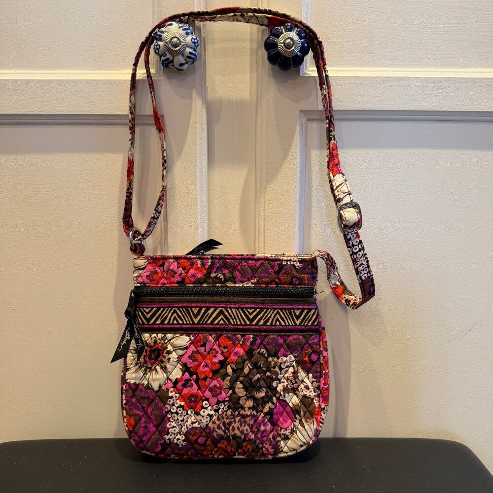 Vera Bradley Crossbody Bag Triple Zip Hipster Floral Rosewood Adjustable Strap